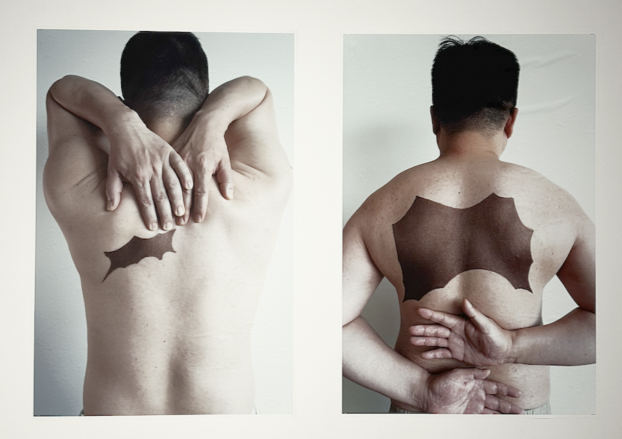 Inhwan Oh, Blind Spot Drawing — installation view with body outlines marking unreachable areas